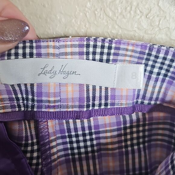 Lady Hagen 8 Purple Plaid Golf Bermuda Shorts W Bow Waist - Picture 8 of 9